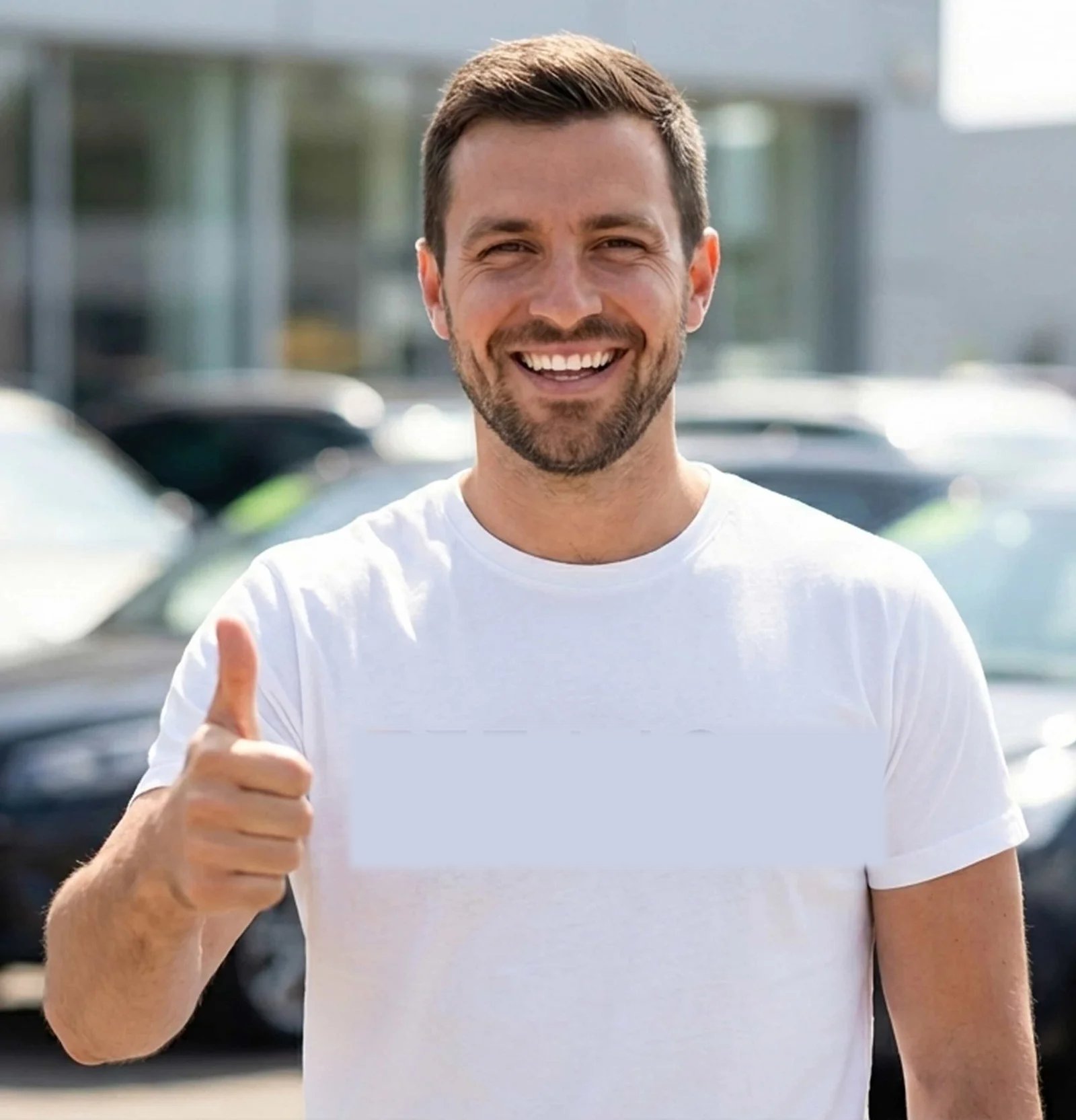 Happy customer giving a thumbs up after getting auto coverage