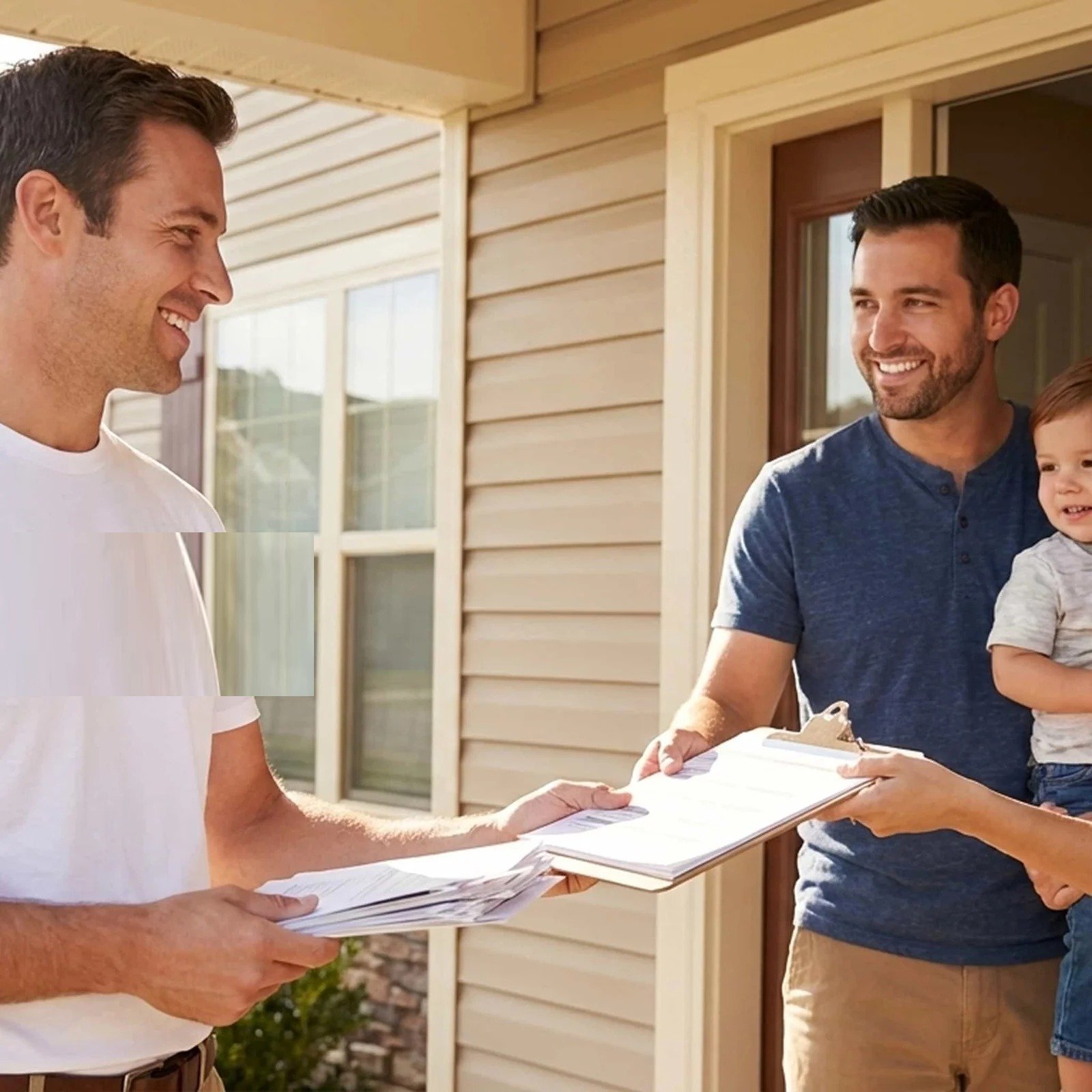 Complete Auto Coverage representative reviewing home warranty paperwork with a customer