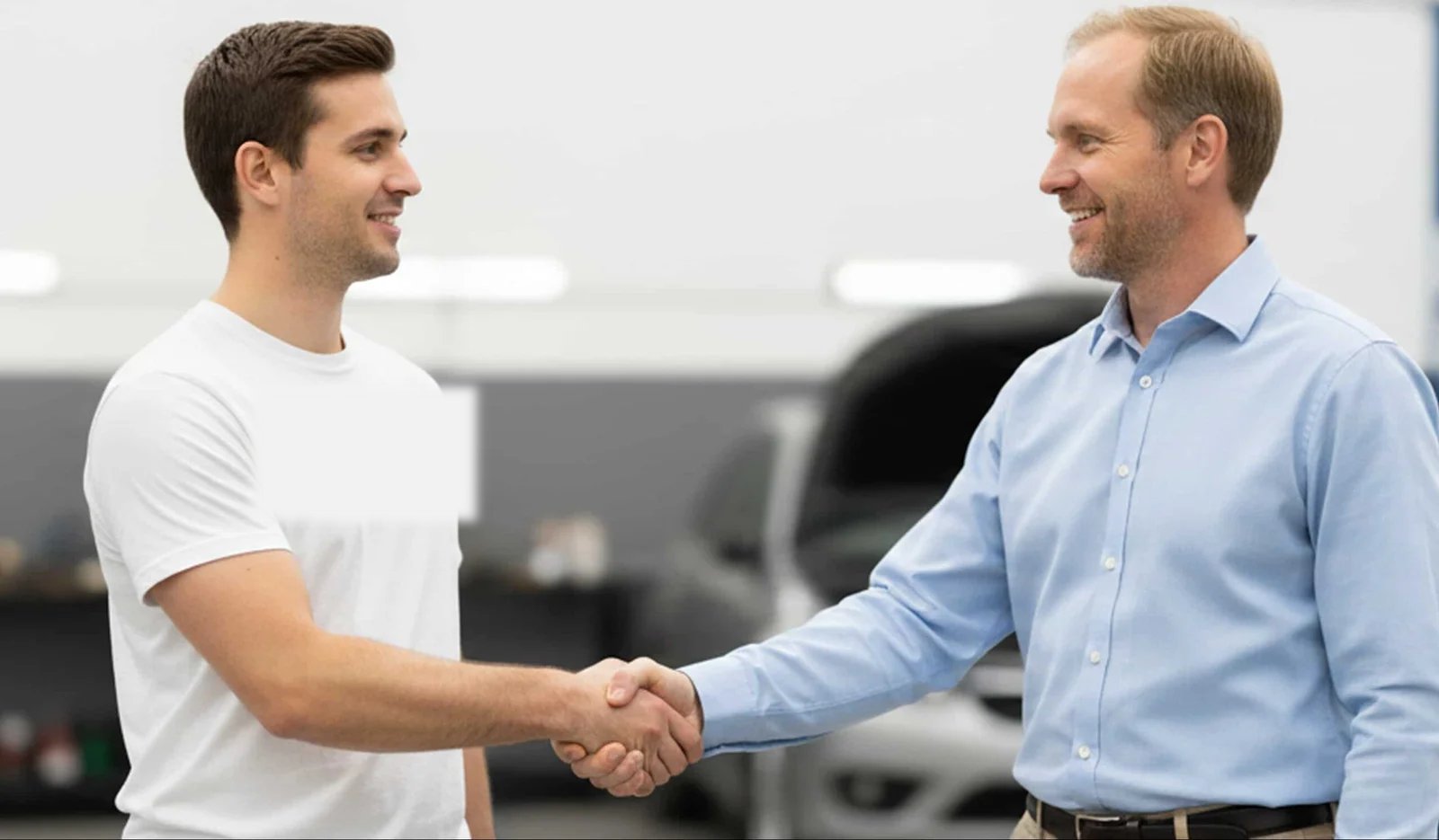 Customer shaking hands with a Complete Auto Coverage representative